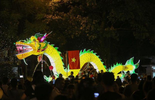Lantern procession in the Mid-Autumn Festival in Vietnam