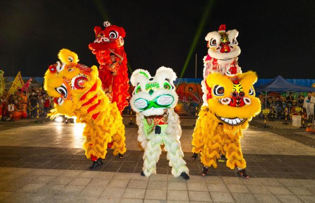 Lion dance in the Mid-Autumn Festival in Vietnam