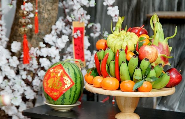 Five-fruit tray on the Tet Holiday