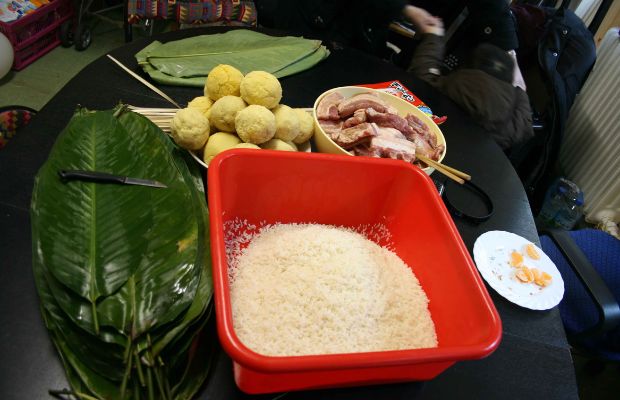 Making Chung Cake for Tet Holiday in Vietnam